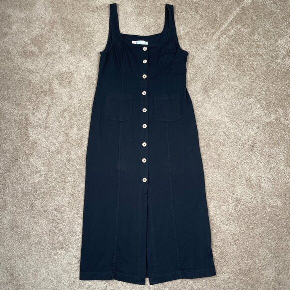 Free People Beach Dress Womens L Black Button Midi Tank Sheath Casual Coverup - Picture 1 of 8